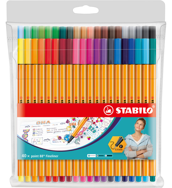 Micropunta/Felpa, Point 88, Punta Fina  0.4 mm, Estuche x 40. 40 Colores Surtidos
